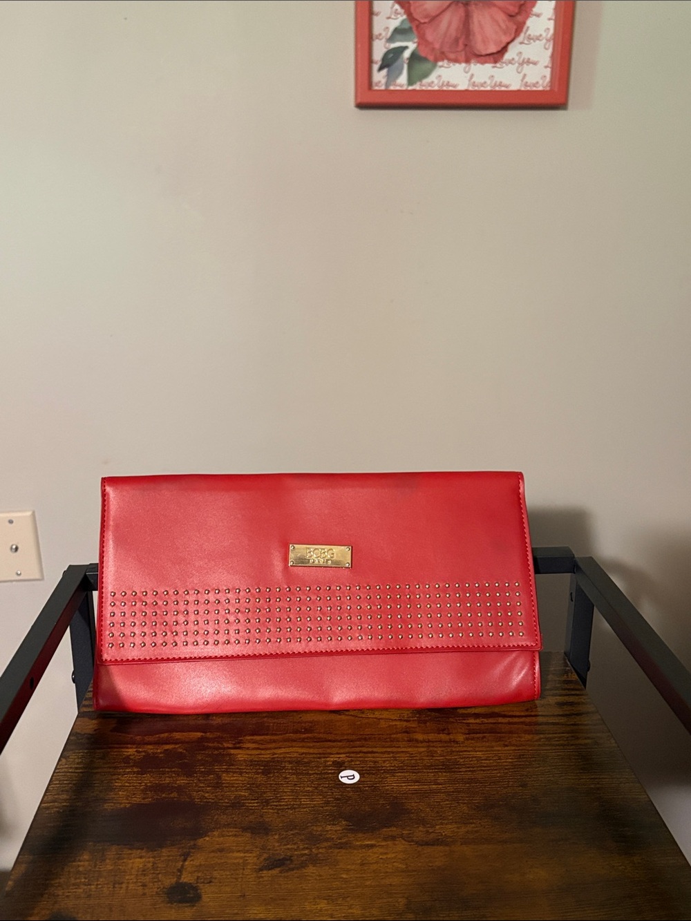 BCBG Paris Red Clutch with Gold Stud Accents
